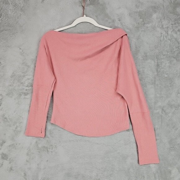 Free People Top Womens Size S Pink One Shoulder Boat Neck Waffle Knit Boho NWT - Picture 9 of 9